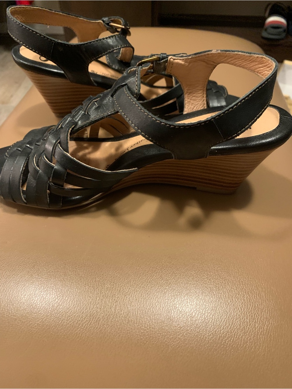 Naturalizer Black Woven Leather Wedge Sandals